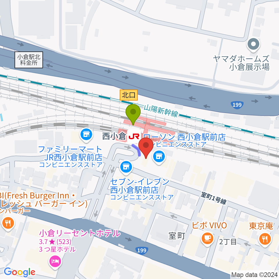 小倉 LIVE SPOT WOW！の最寄駅西小倉駅からの徒歩ルート（約1分）地図