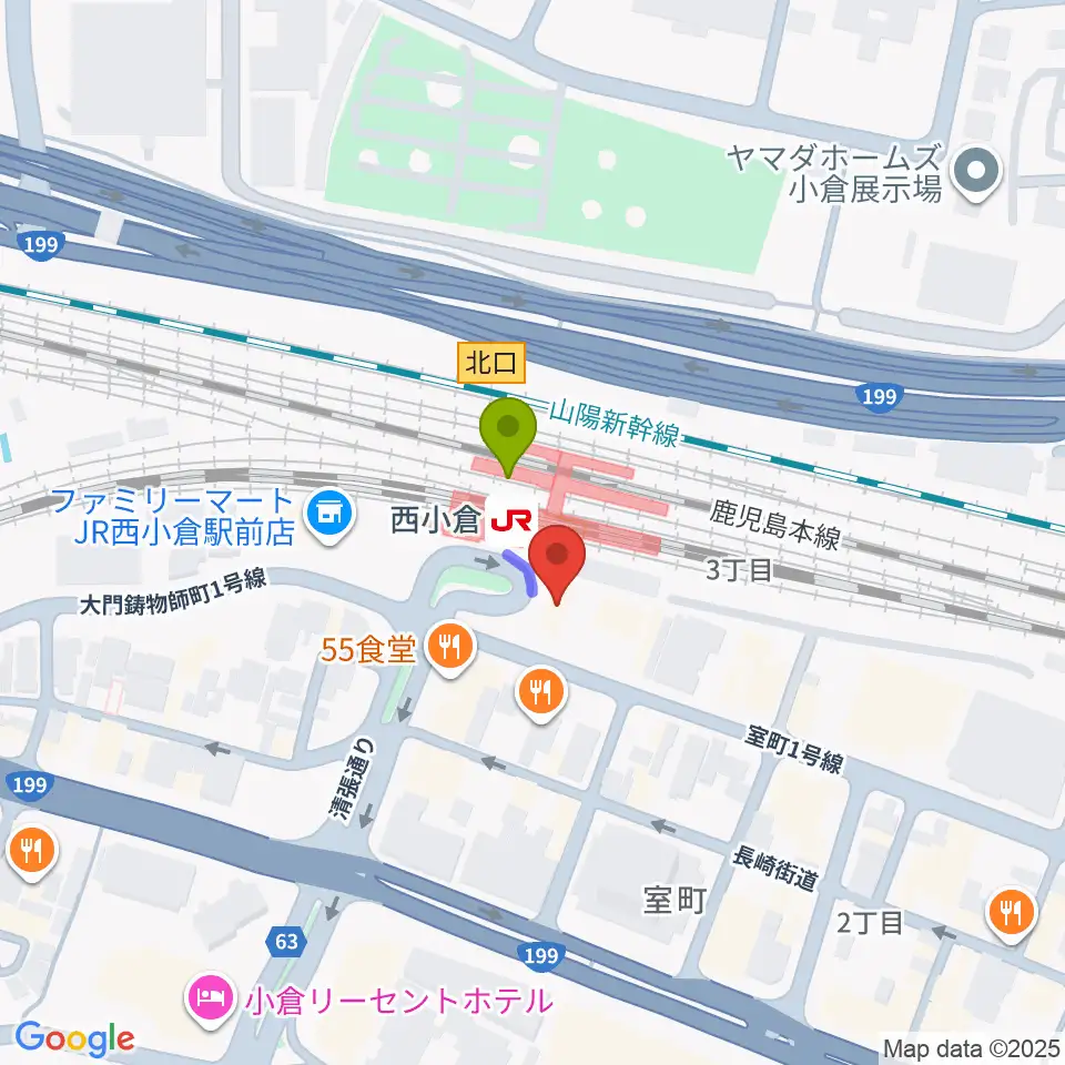 小倉 LIVE SPOT WOW！の最寄駅西小倉駅からの徒歩ルート（約1分）地図