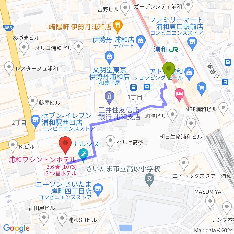 REDS WAVEの最寄駅浦和駅からの徒歩ルート（約4分）地図