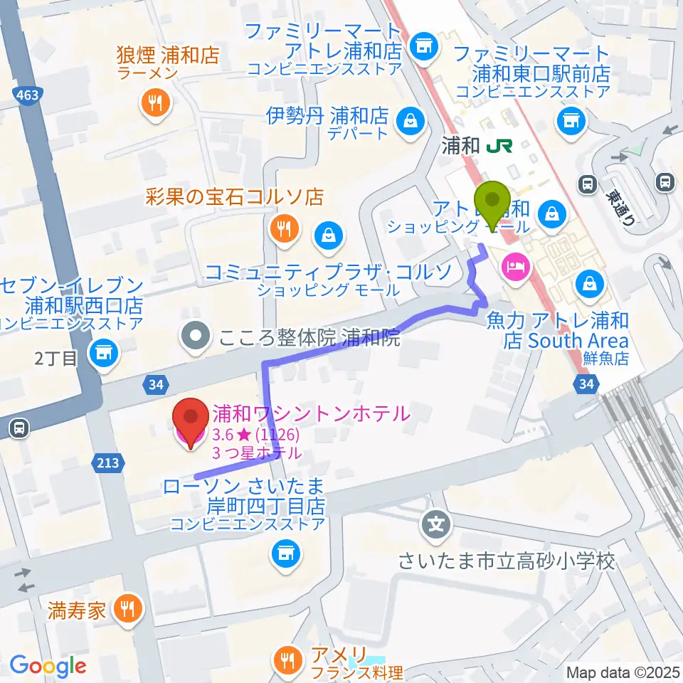 REDS WAVEの最寄駅浦和駅からの徒歩ルート（約4分）地図