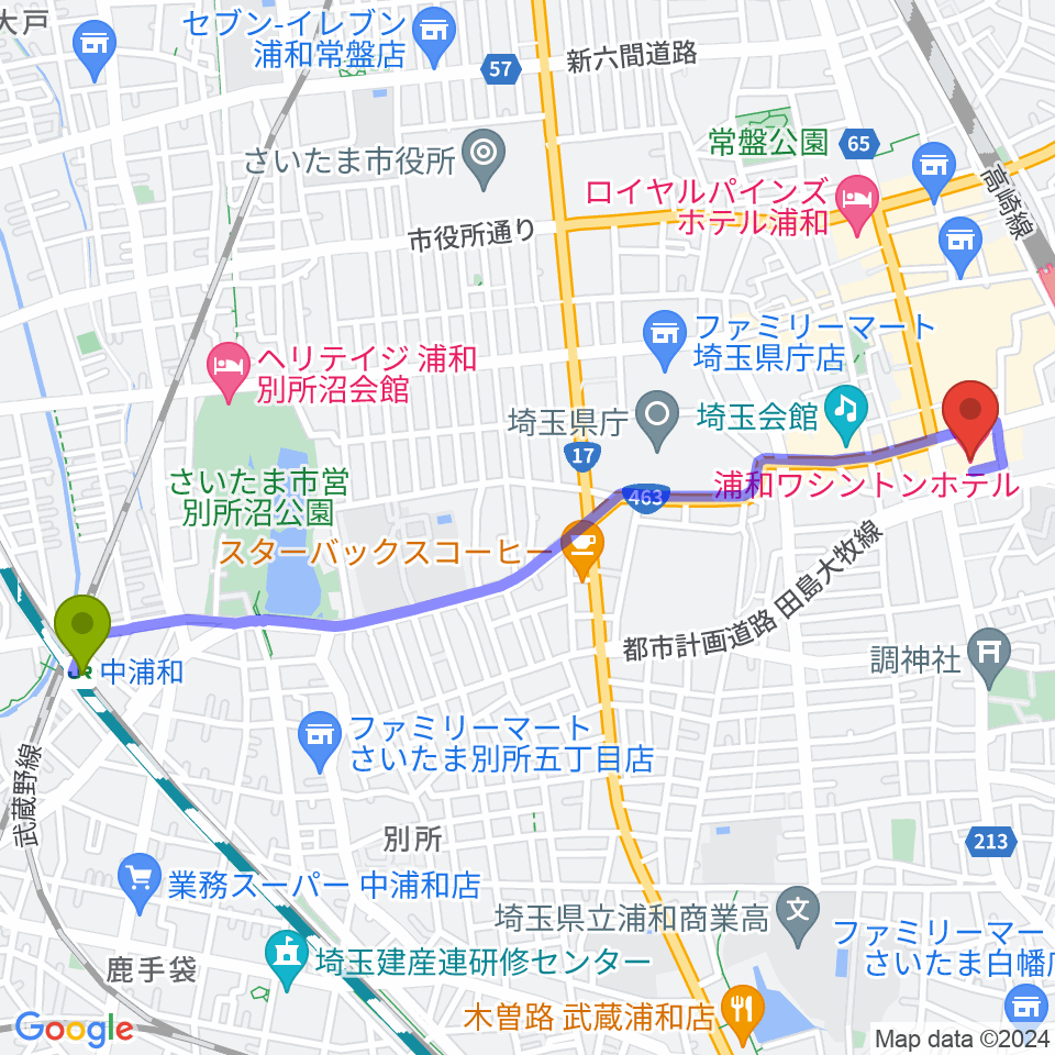 中浦和駅からREDS WAVEへのルートマップ地図