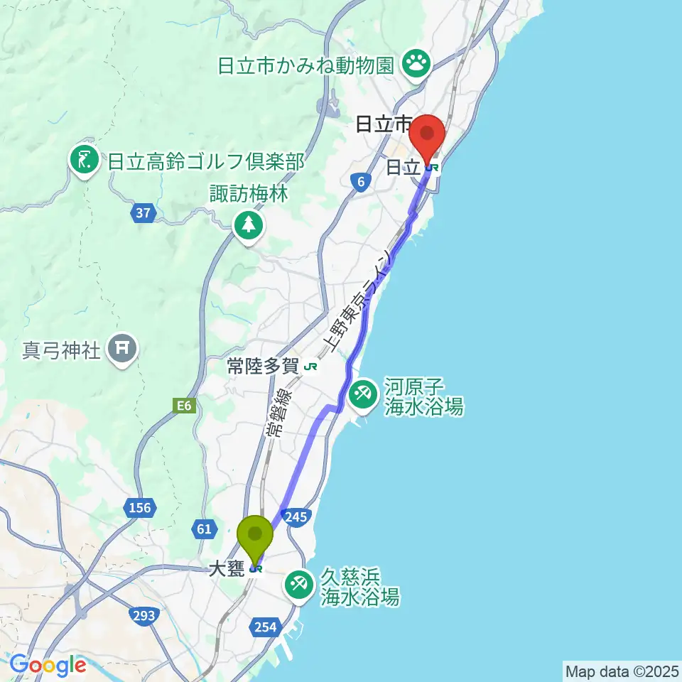 大甕駅からFMひたちへのルートマップ地図