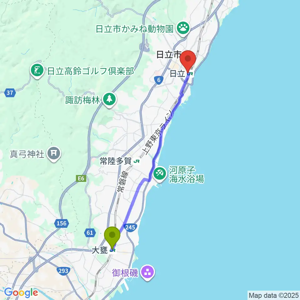 大甕駅からFMひたちへのルートマップ地図