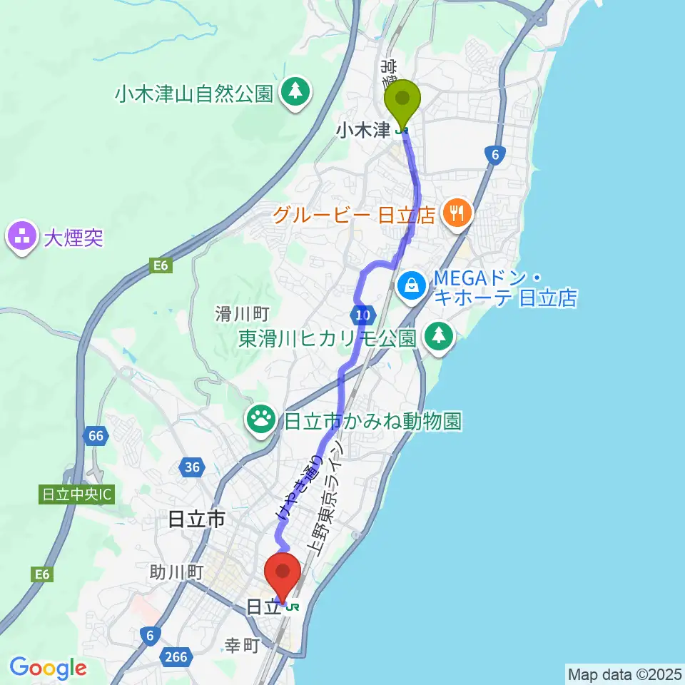小木津駅からFMひたちへのルートマップ地図