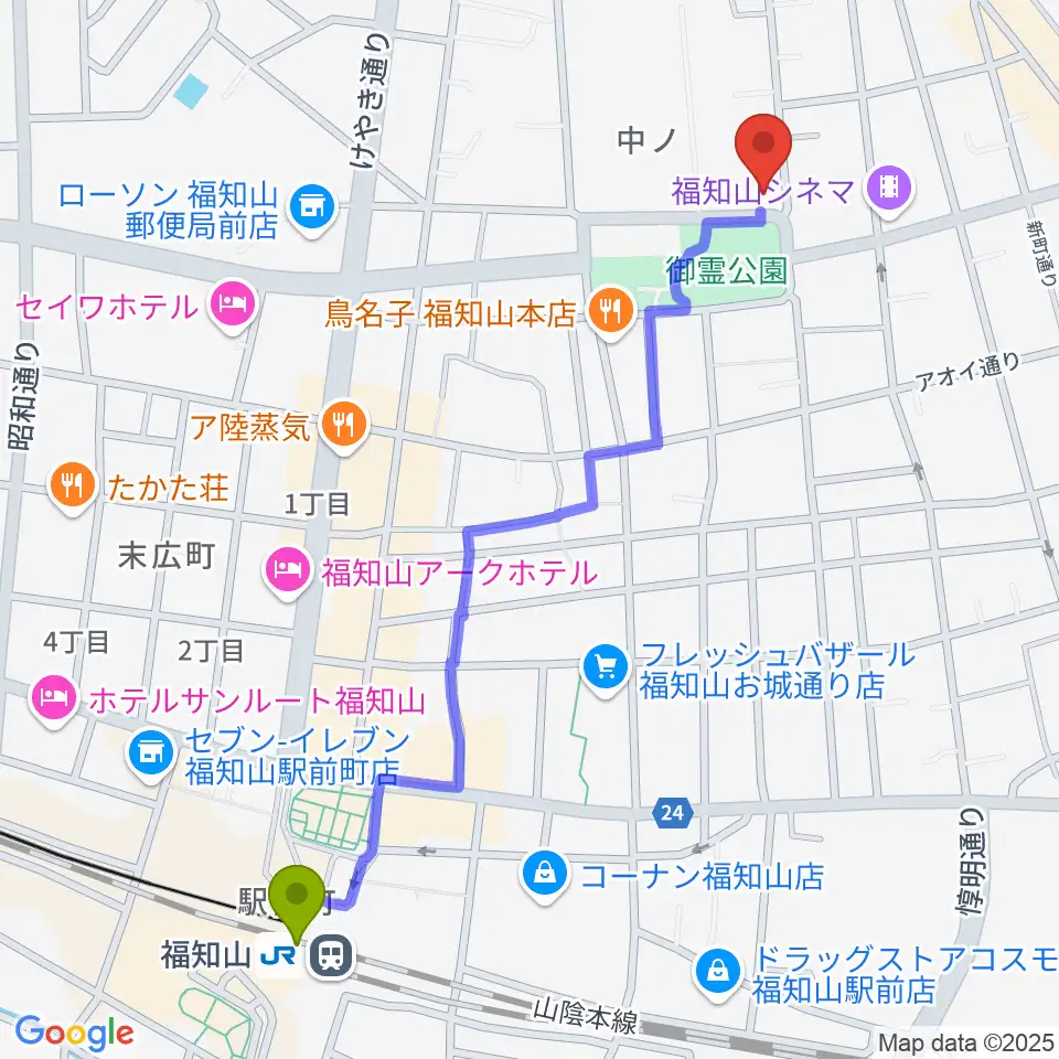 福知山市厚生会館の最寄駅福知山駅からの徒歩ルート（約13分）地図