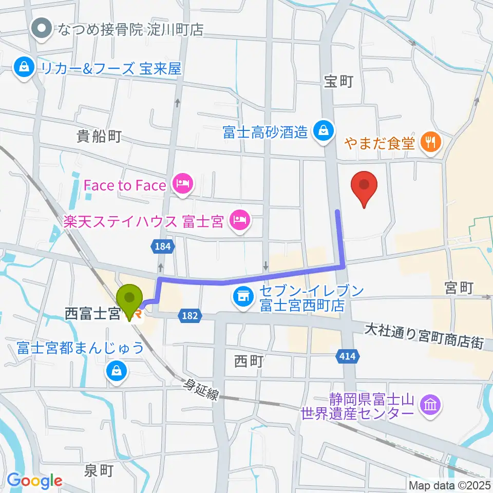 富士宮市民文化会館の最寄駅西富士宮駅からの徒歩ルート（約8分）地図