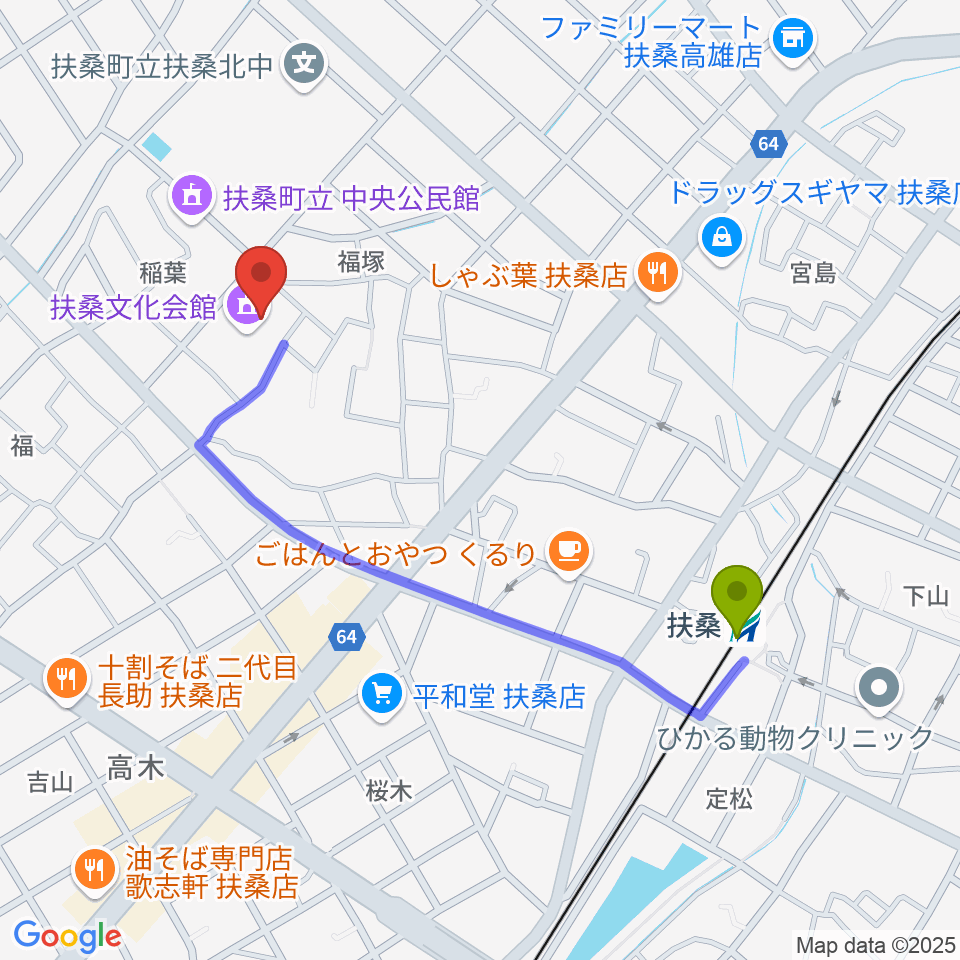 扶桑文化会館の最寄駅扶桑駅からの徒歩ルート（約9分）地図