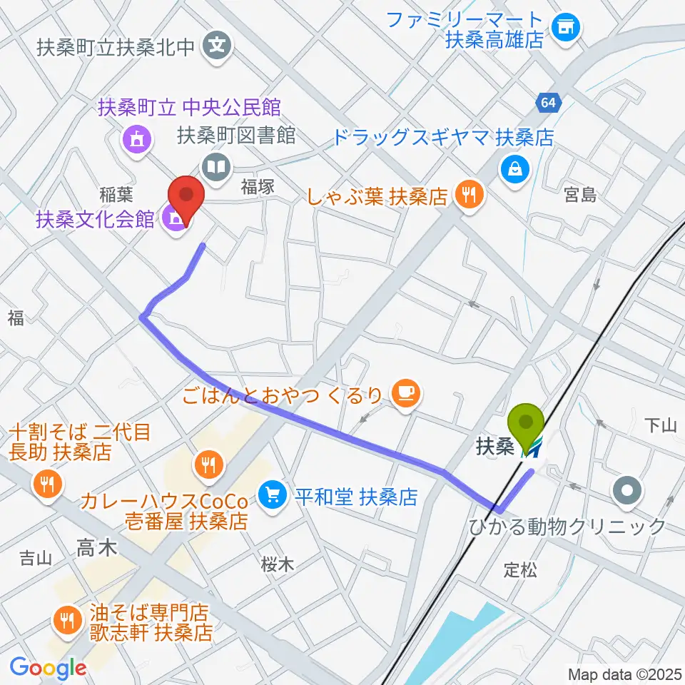 扶桑文化会館の最寄駅扶桑駅からの徒歩ルート（約9分）地図