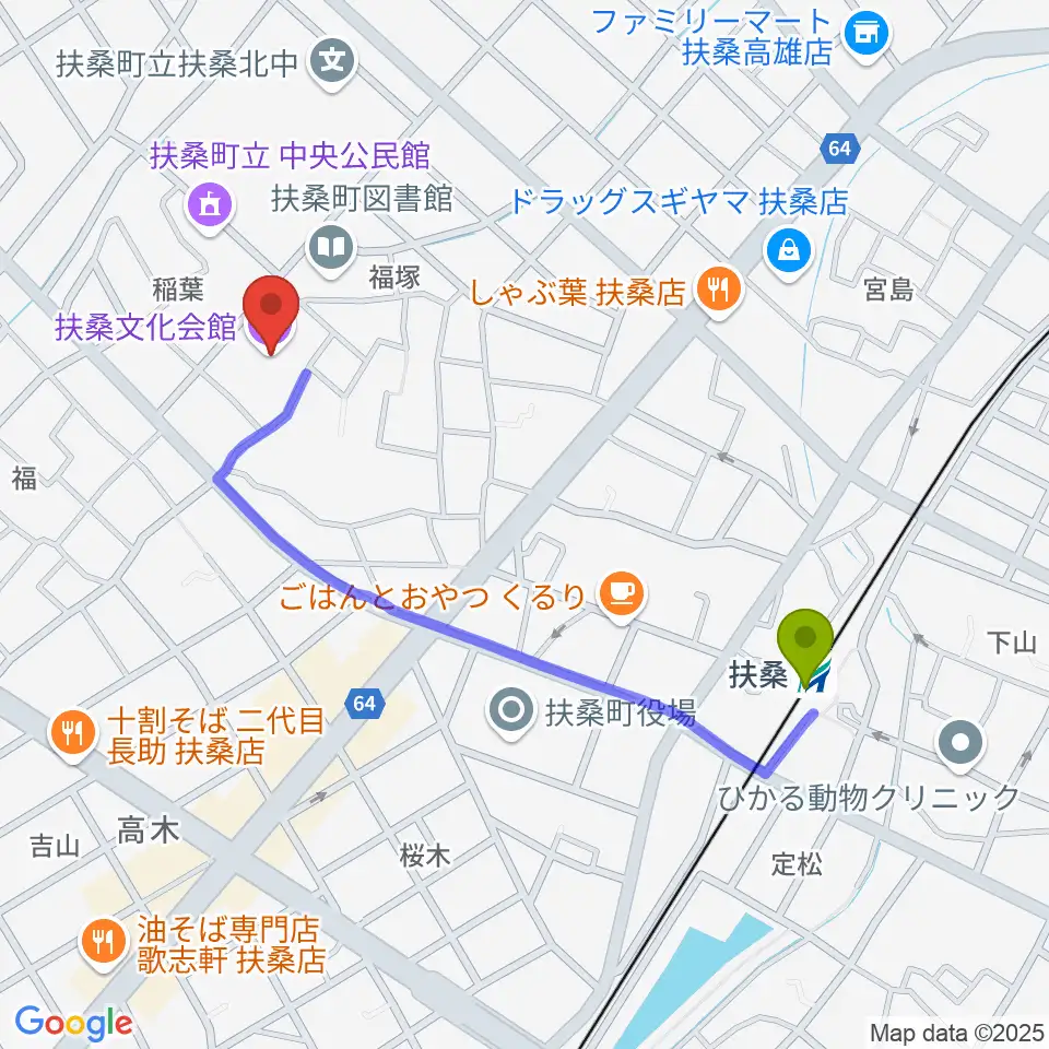 扶桑文化会館リハーサル室・ホールの最寄駅扶桑駅からの徒歩ルート（約9分）地図