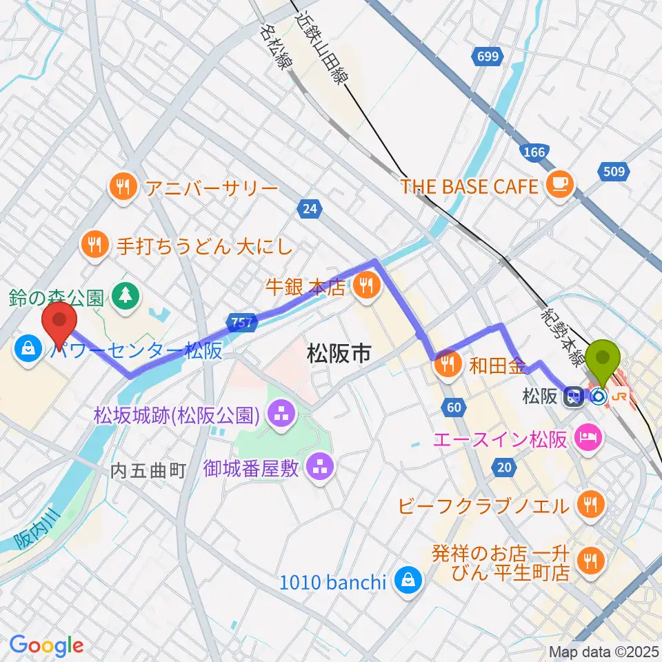 クラギ文化ホールの最寄駅松阪駅からの徒歩ルート（約26分）地図
