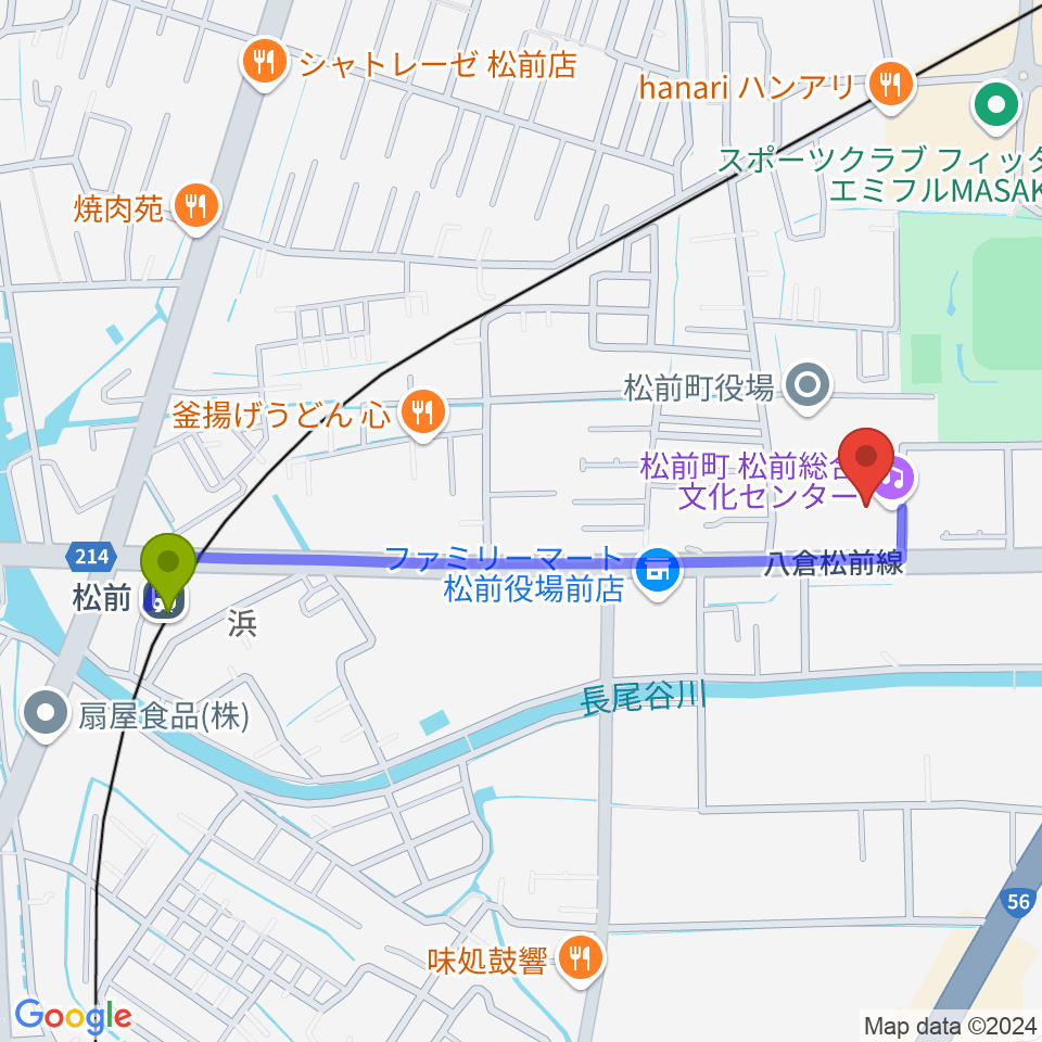 松前総合文化センターの最寄駅松前駅からの徒歩ルート（約11分）地図