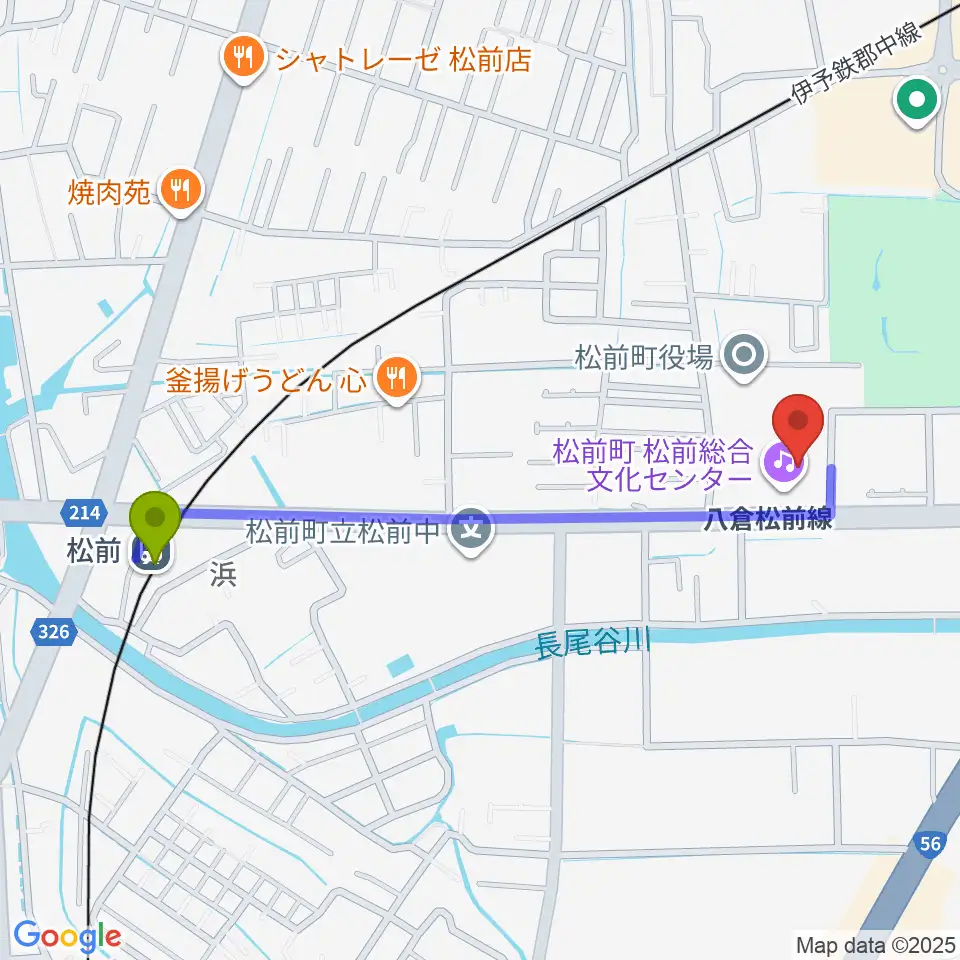 松前総合文化センターの最寄駅松前駅からの徒歩ルート（約11分）地図