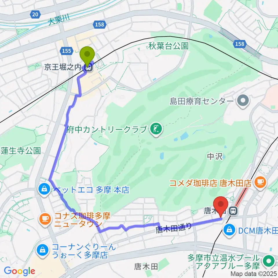 京王堀之内駅から唐木田 声楽・ヴォイストレーニング教室へのルートマップ地図