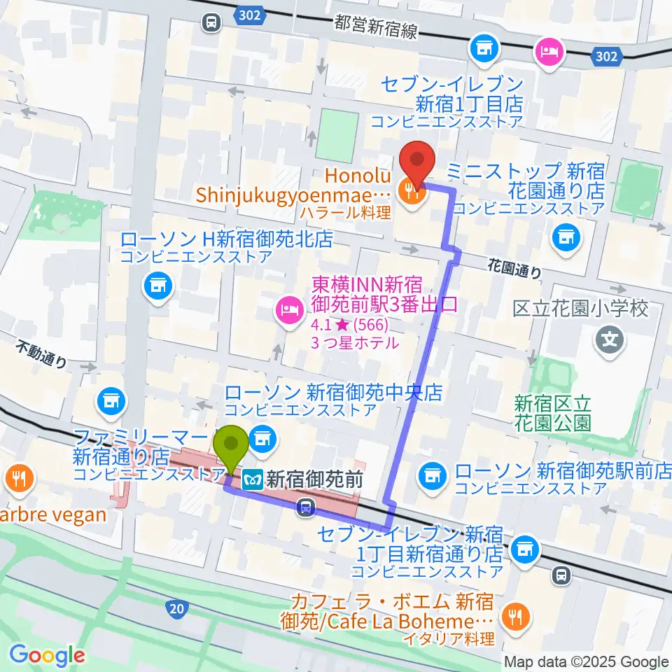 MERRY-GO-ROUNDの最寄駅新宿御苑前駅からの徒歩ルート（約4分）地図