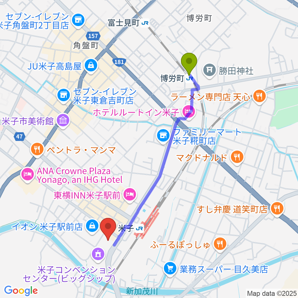 博労町駅から米子市文化ホール 練習室へのルートマップ地図