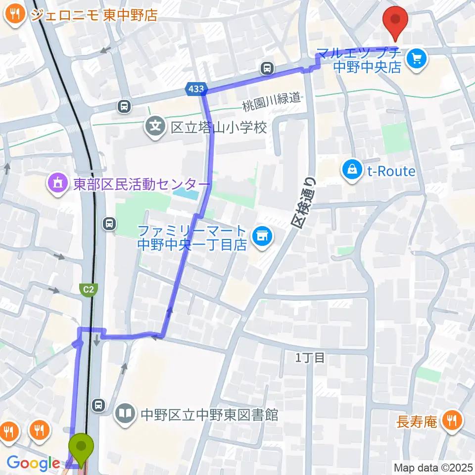 レパートリーシアターKAZEの最寄駅中野坂上駅からの徒歩ルート（約9分）地図