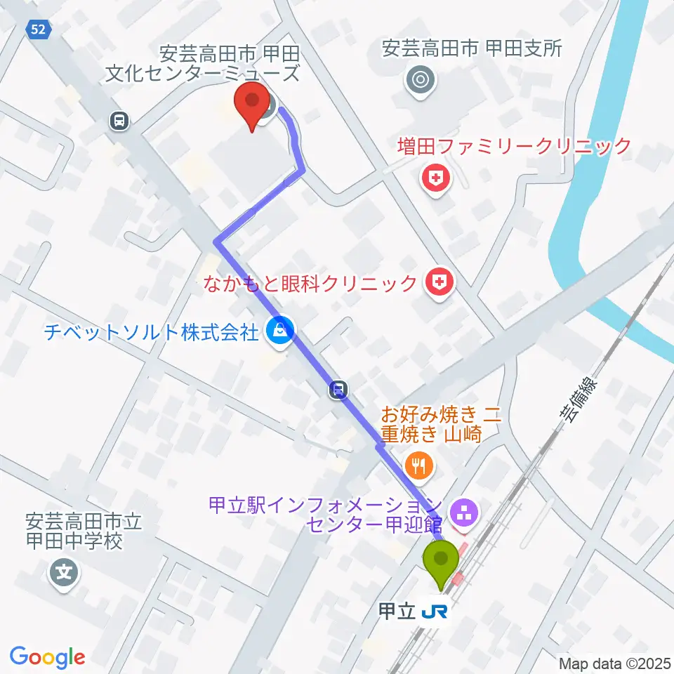 甲田文化センター ミューズの最寄駅甲立駅からの徒歩ルート（約6分）地図