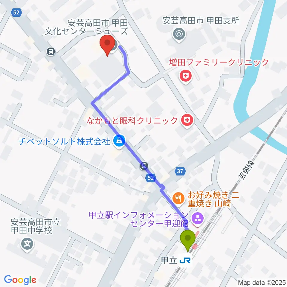 甲田文化センター ミューズの最寄駅甲立駅からの徒歩ルート（約6分）地図