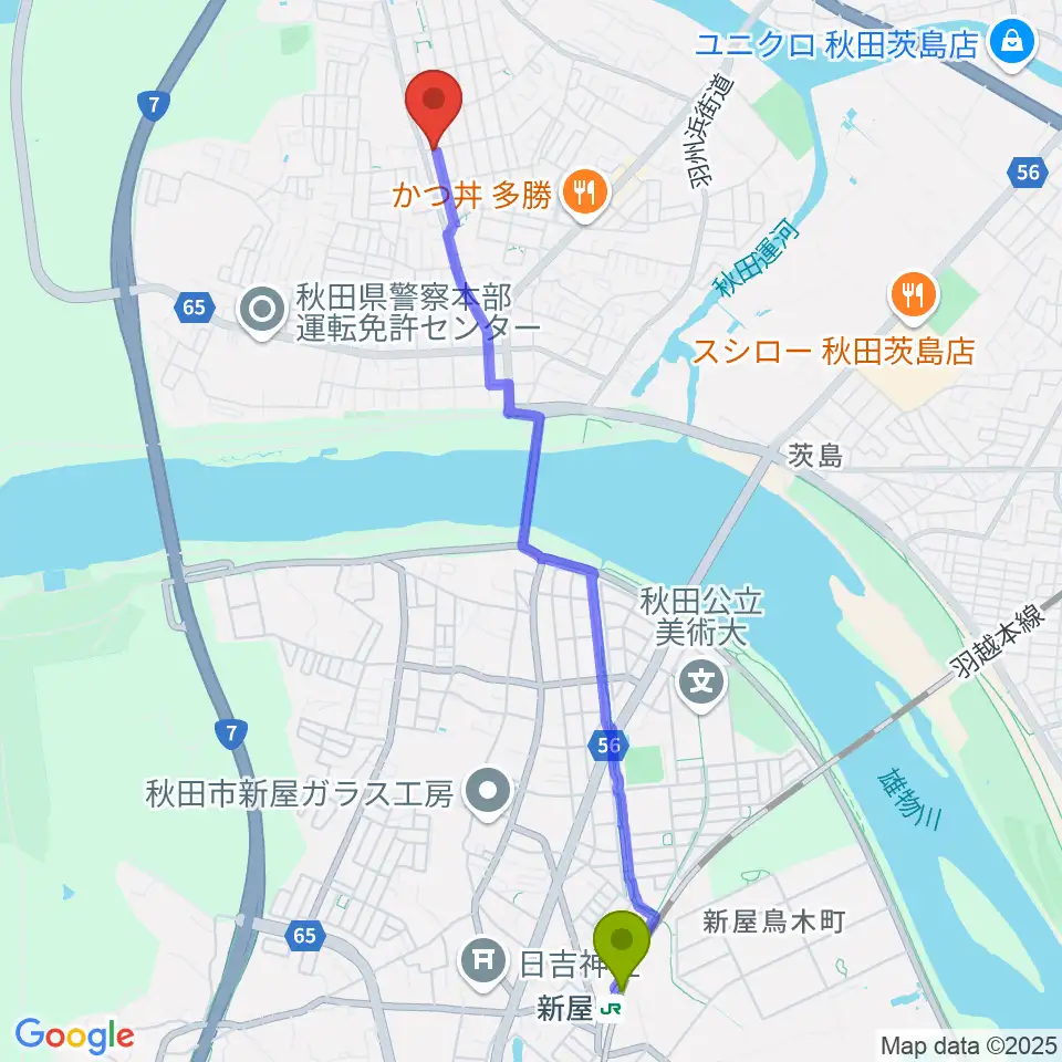 ジャズスクール・ピアノハウスの最寄駅新屋駅からの徒歩ルート（約48分）地図