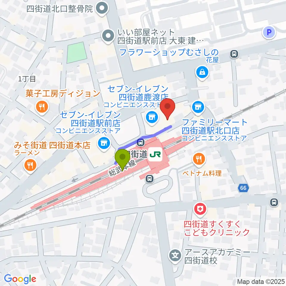 アイバ楽器 四街道駅前センターの最寄駅四街道駅からの徒歩ルート（約2分）地図