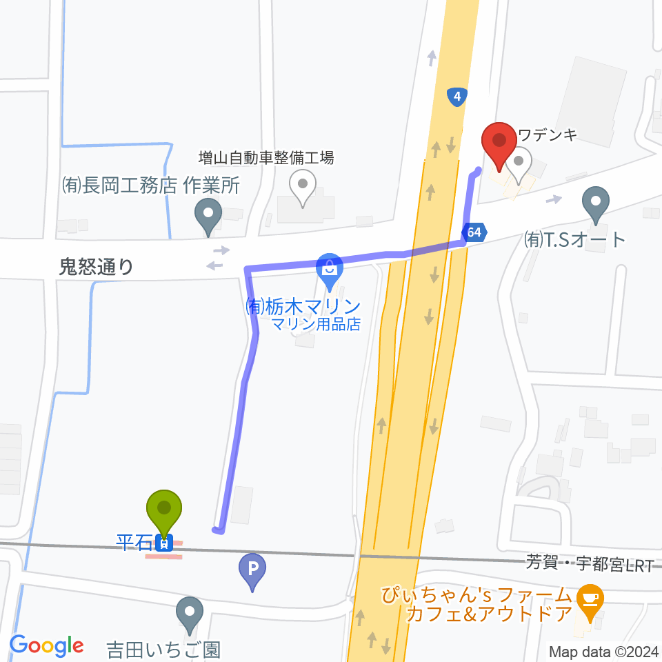 ハードロックハウス・LIP'S SOUNDの最寄駅平石駅からの徒歩ルート（約6分）地図