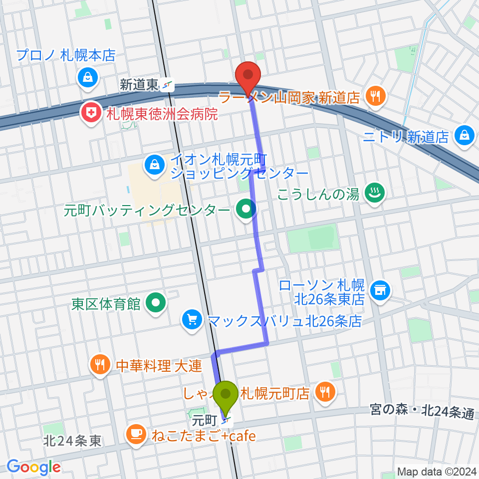 元町駅から札幌SOLIDへのルートマップ地図