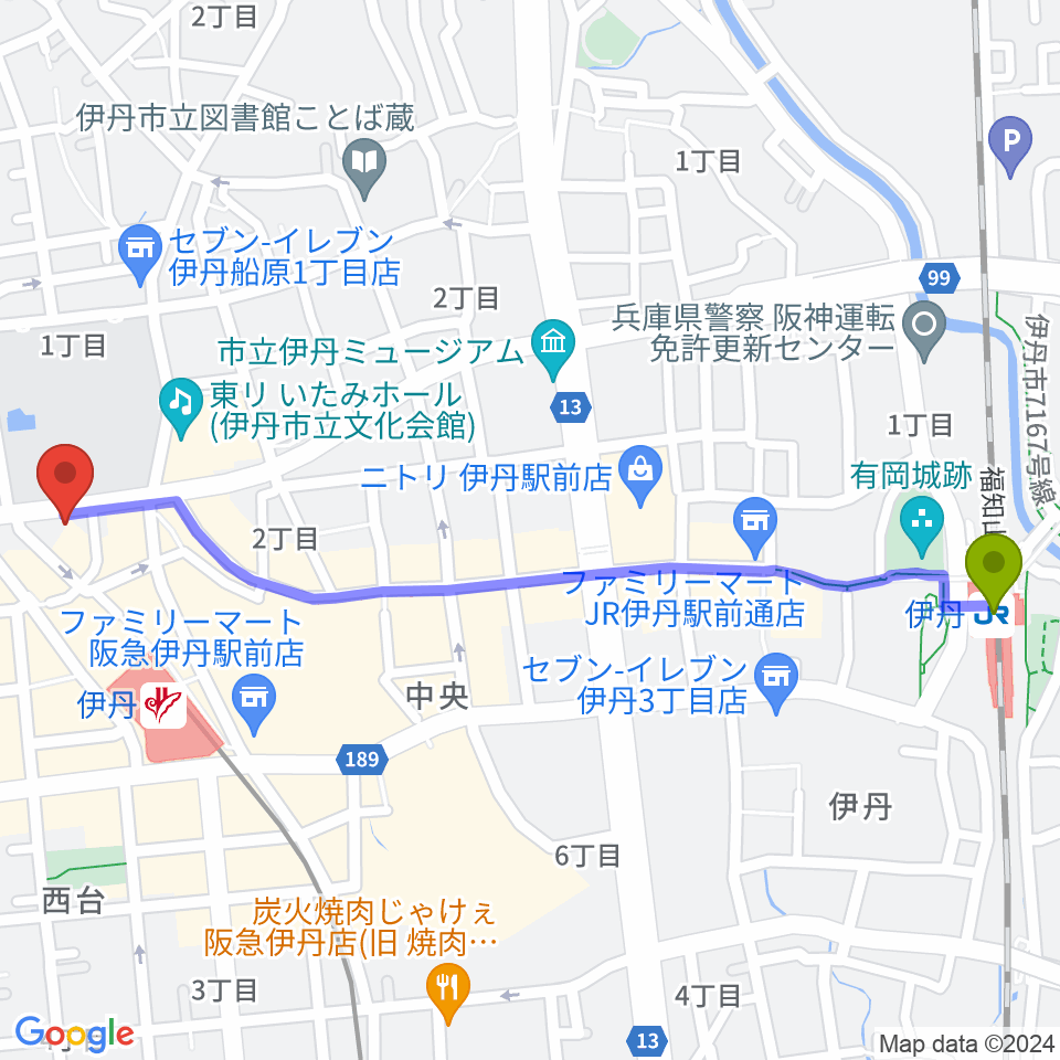 伊丹駅から伊丹ALWAYSへのルートマップ地図