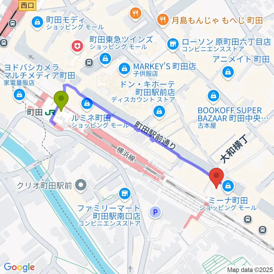 NHK文化センター町田教室の最寄駅町田駅からの徒歩ルート（約5分）地図