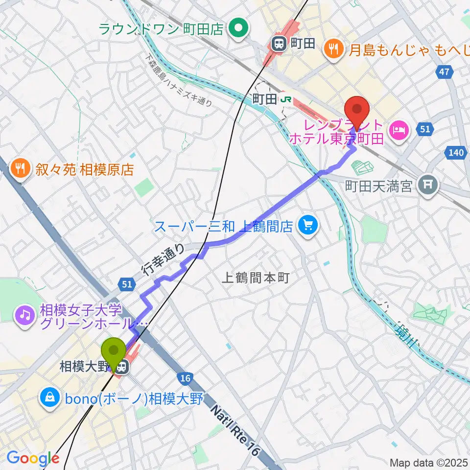 相模大野駅からNHK文化センター町田教室へのルートマップ地図