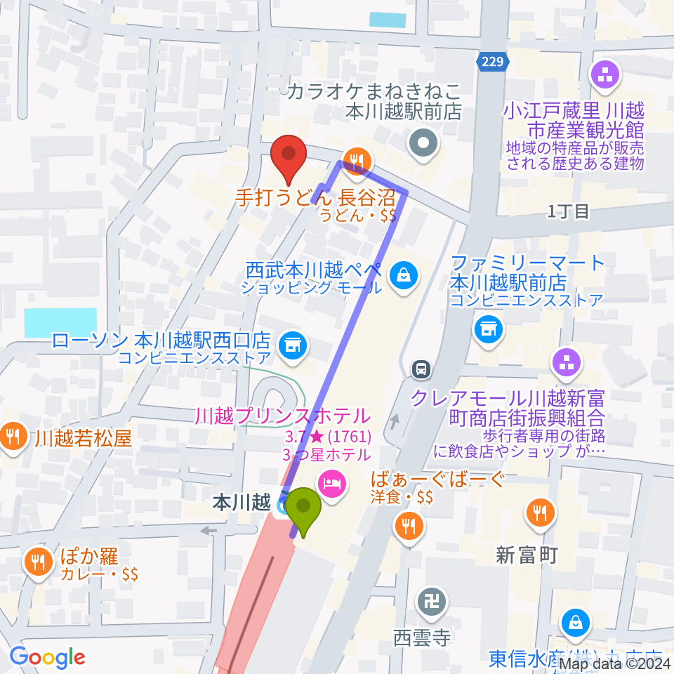 Nhk文化センター川越教室の最寄駅本川越駅からの徒歩ルート 約4分 Mdata