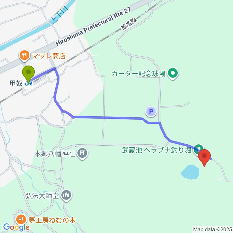 ジミー・カーターシビックセンターの最寄駅甲奴駅からの徒歩ルート（約13分）地図