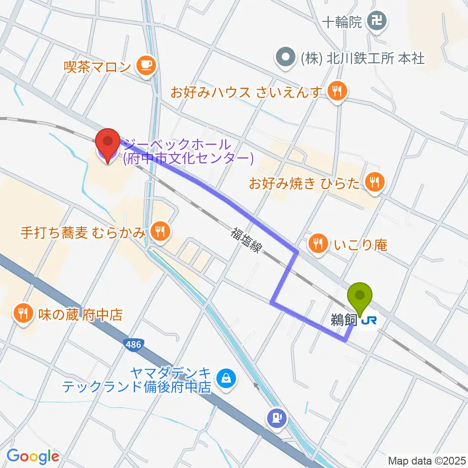 鵜飼駅からジーベックホールへのルートマップ地図