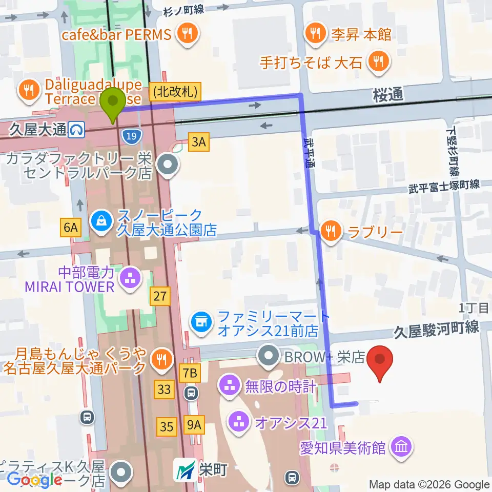 久屋大通駅からnhk文化センター名古屋教室へのルートマップ Mdata 久屋大通駅からnhk文化センター名古屋教室へのルートマップ Mdata