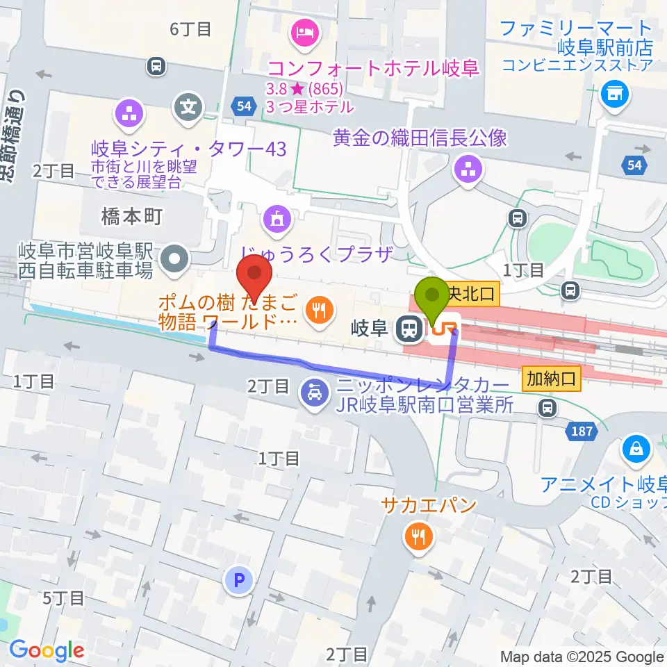 NHK文化センター 岐阜教室の最寄駅岐阜駅からの徒歩ルート（約2分）地図