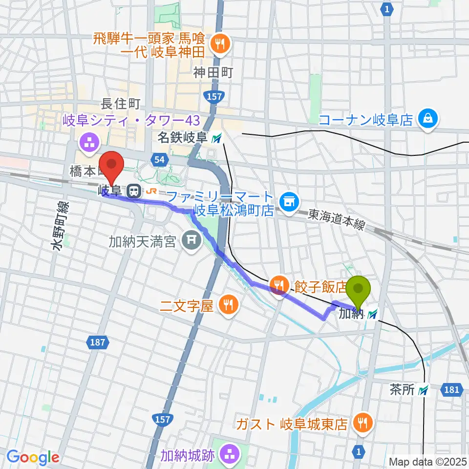 加納駅からNHK文化センター 岐阜教室へのルートマップ地図