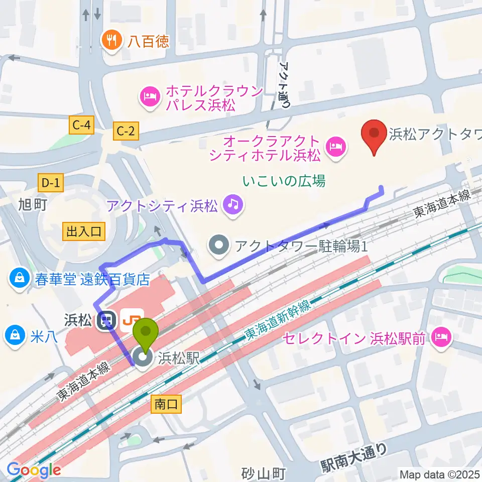 NHK文化センター浜松教室の最寄駅浜松駅からの徒歩ルート（約5分）地図