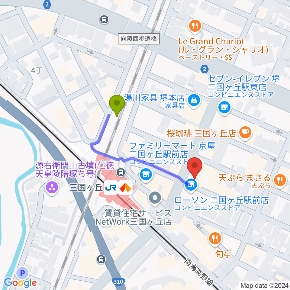 三国ヶ丘FUZZ(ファズ)の最寄駅三国ケ丘駅からの徒歩ルート（約3分）地図