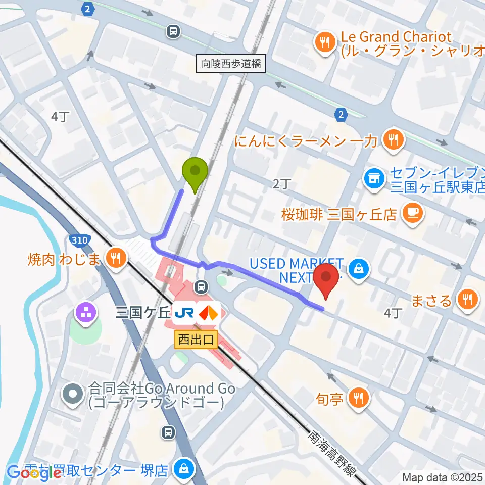 三国ヶ丘FUZZの最寄駅三国ケ丘駅からの徒歩ルート（約3分）地図