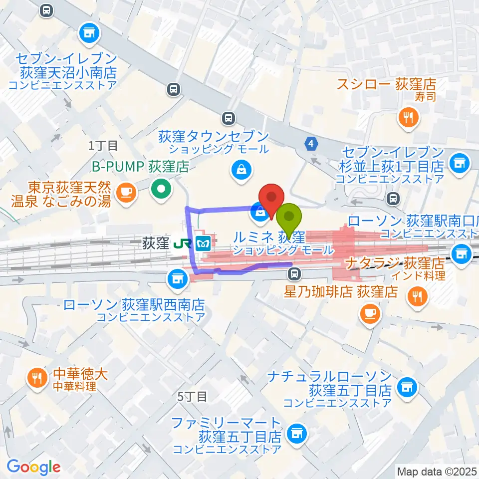 よみうりカルチャー荻窪の最寄駅荻窪駅からの徒歩ルート（約0分）地図