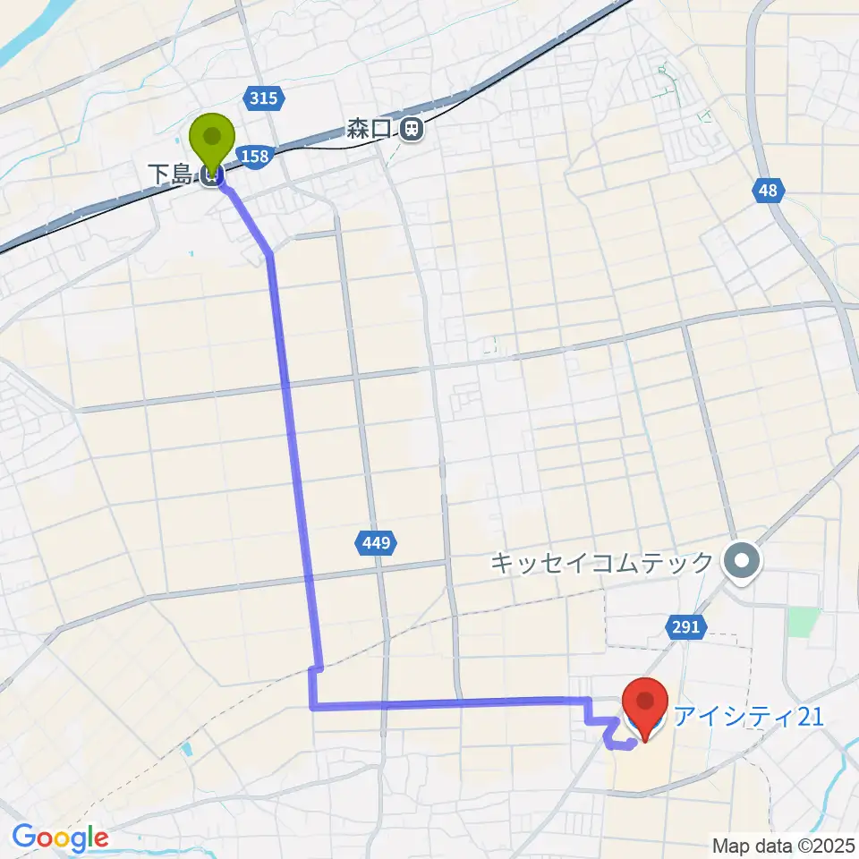 下島駅からNHK文化センター 松本・iCITY21教室へのルートマップ地図