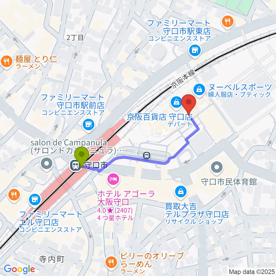 NHK文化センター 守口教室の最寄駅守口市駅からの徒歩ルート（約3分）地図