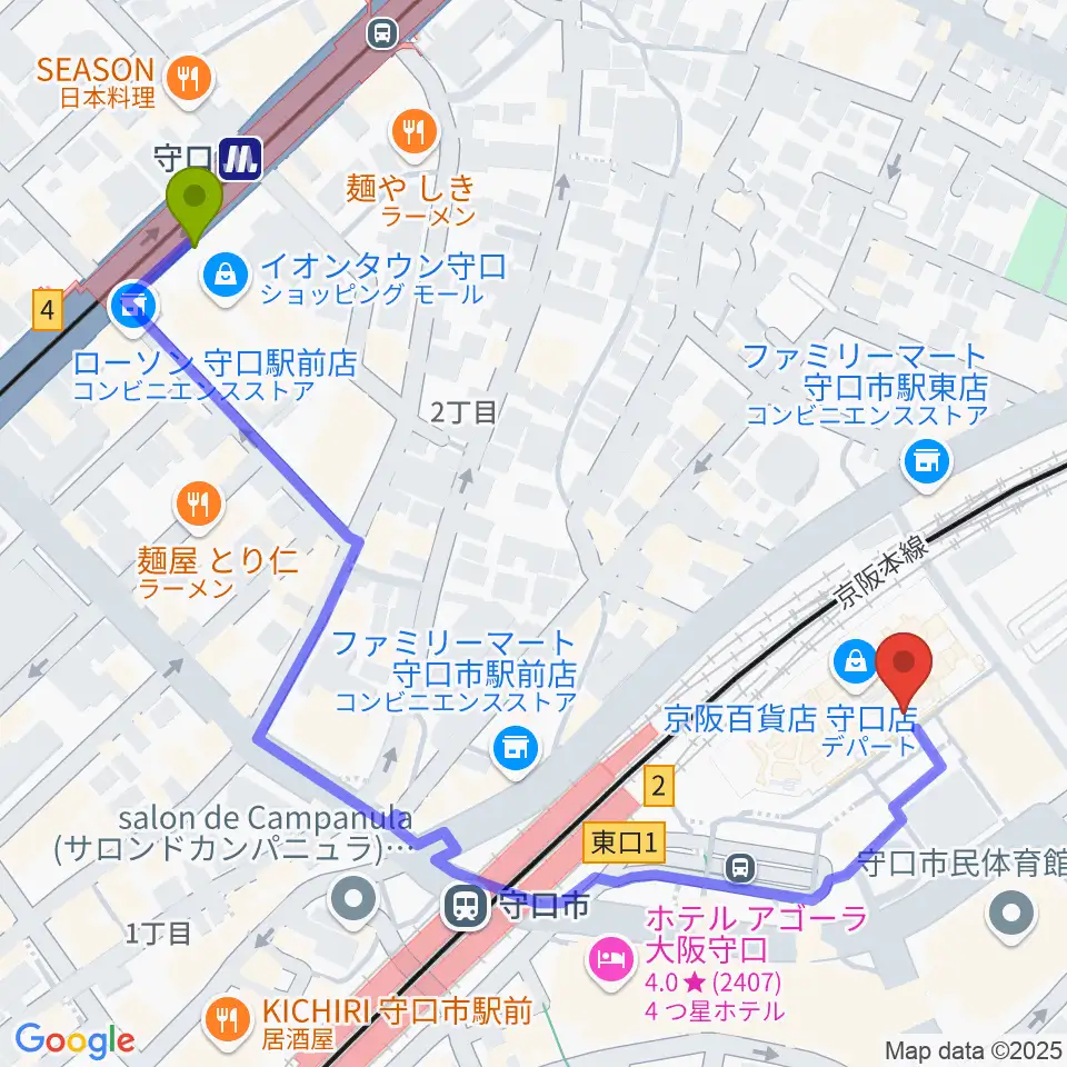 守口駅からNHK文化センター 守口教室へのルートマップ地図