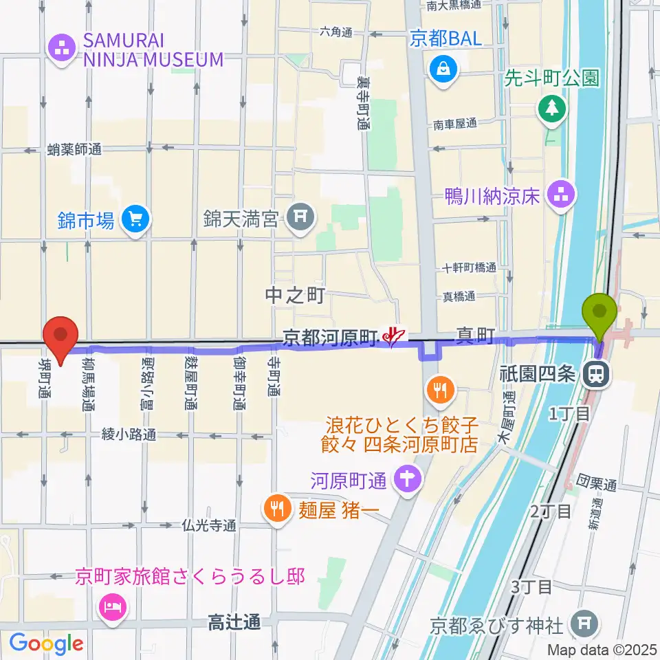 祇園四条駅からNHK文化センター京都教室へのルートマップ地図