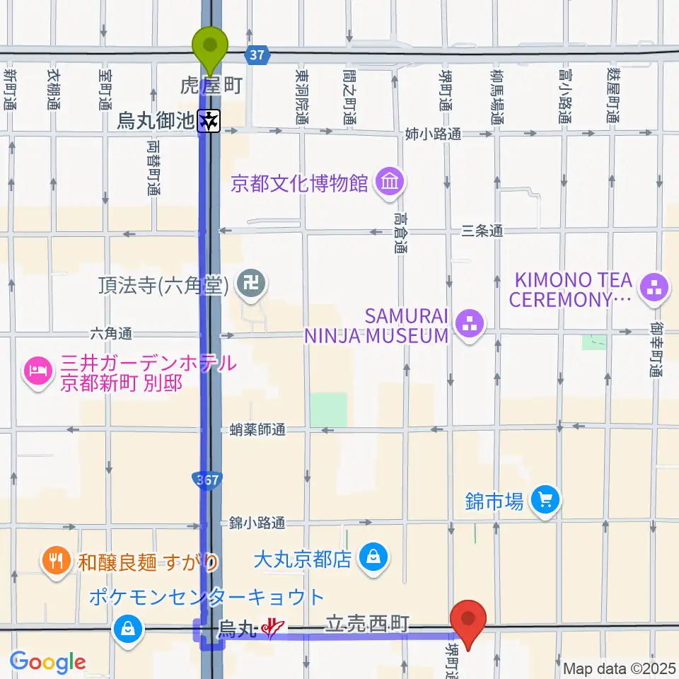 烏丸御池駅からNHK文化センター京都教室へのルートマップ地図