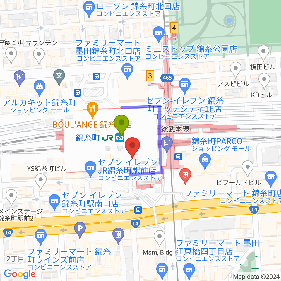 よみうりカルチャー錦糸町の最寄駅錦糸町駅からの徒歩ルート（約1分）地図