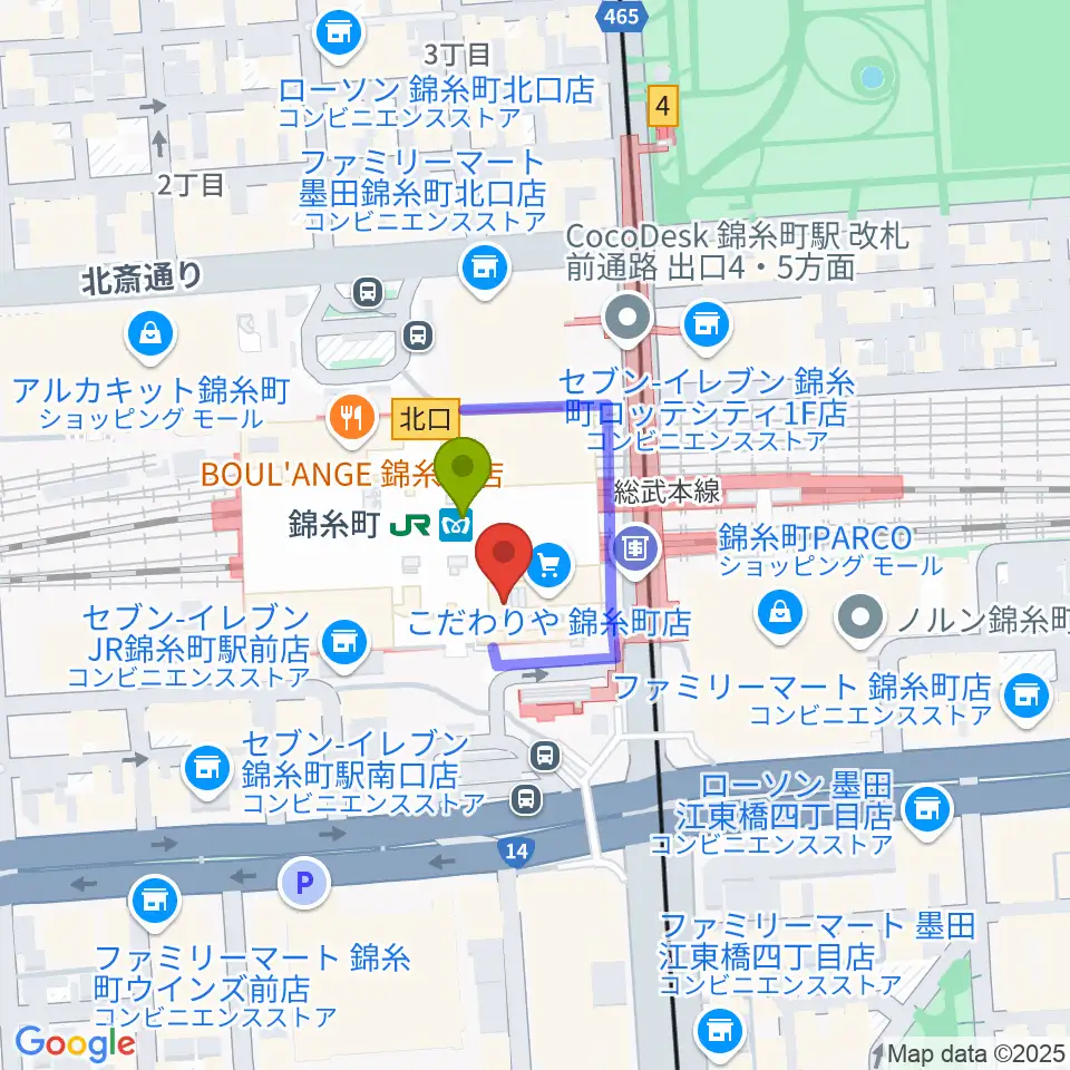 よみうりカルチャー錦糸町の最寄駅錦糸町駅からの徒歩ルート（約1分）地図