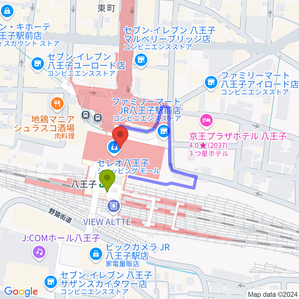 よみうりカルチャー八王子の最寄駅八王子駅からの徒歩ルート（約1分）地図