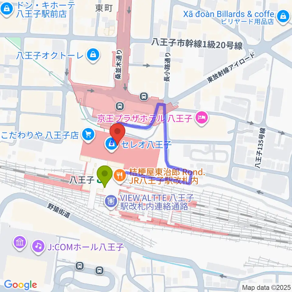 よみうりカルチャー八王子の最寄駅八王子駅からの徒歩ルート（約1分）地図