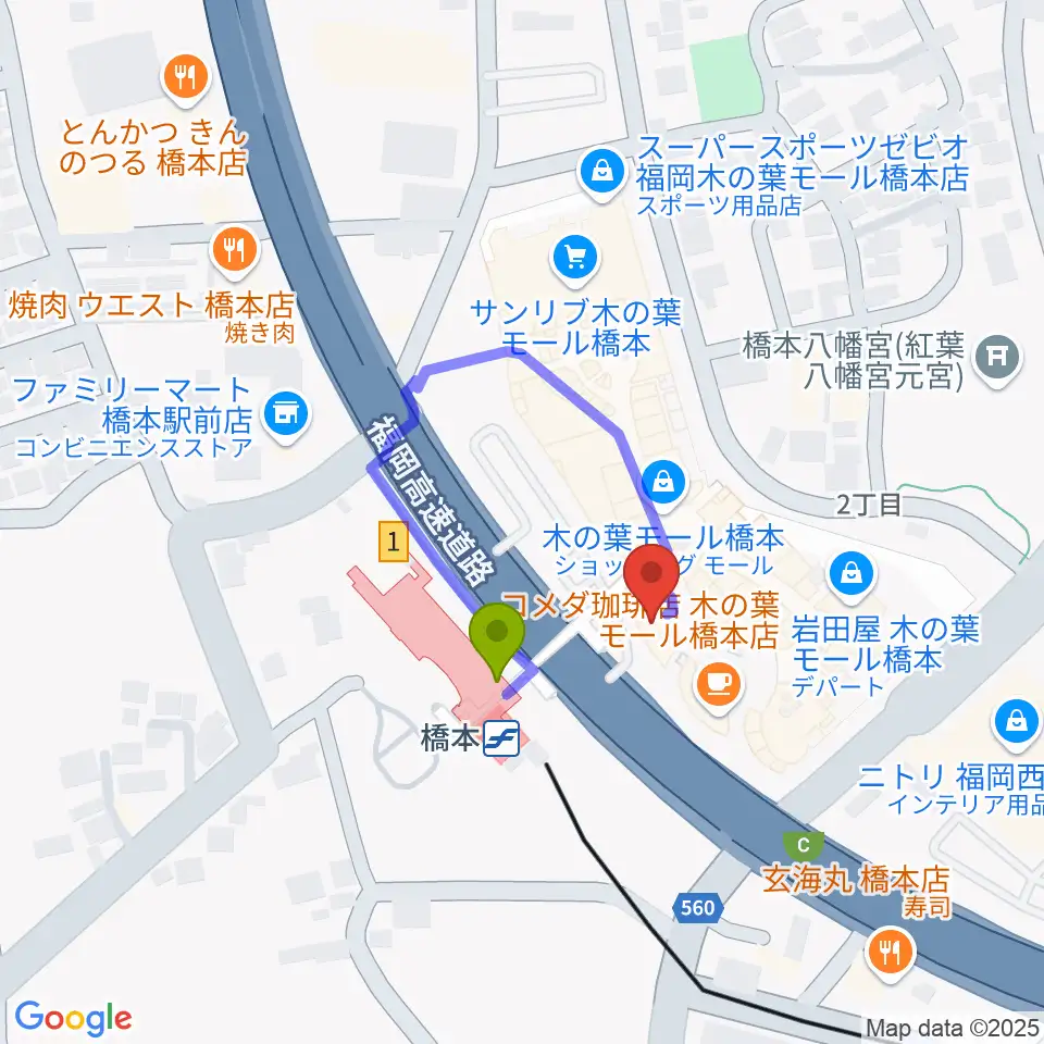 JEUGIAカルチャーセンター 木の葉モール橋本の最寄駅橋本駅からの徒歩ルート（約1分）地図