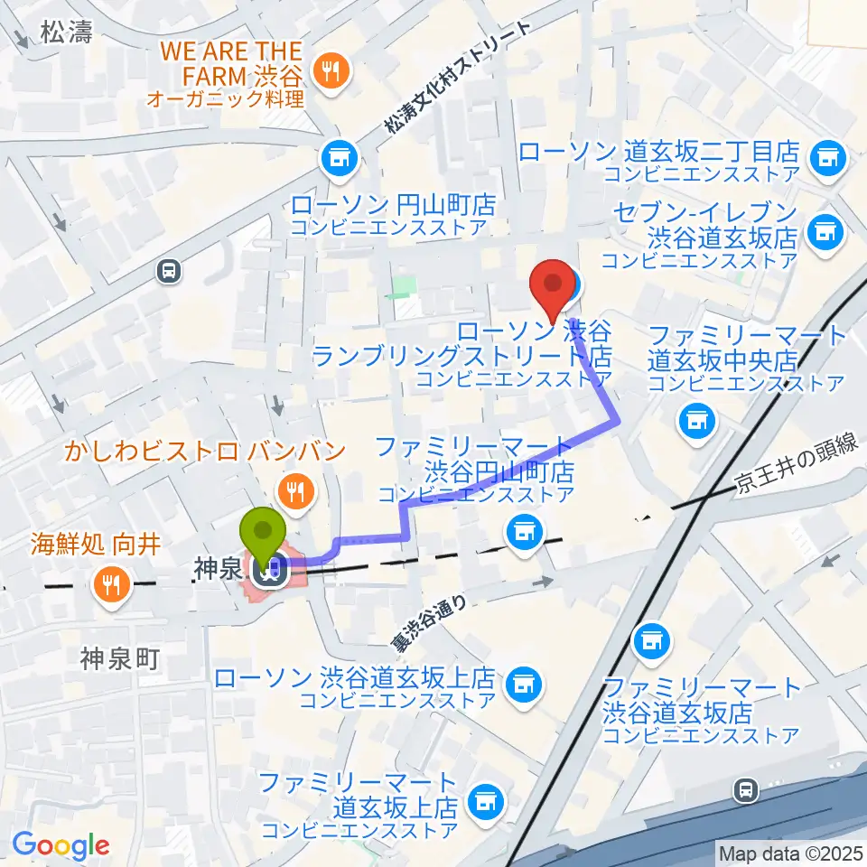 渋谷7th FLOORの最寄駅神泉駅からの徒歩ルート（約3分）地図